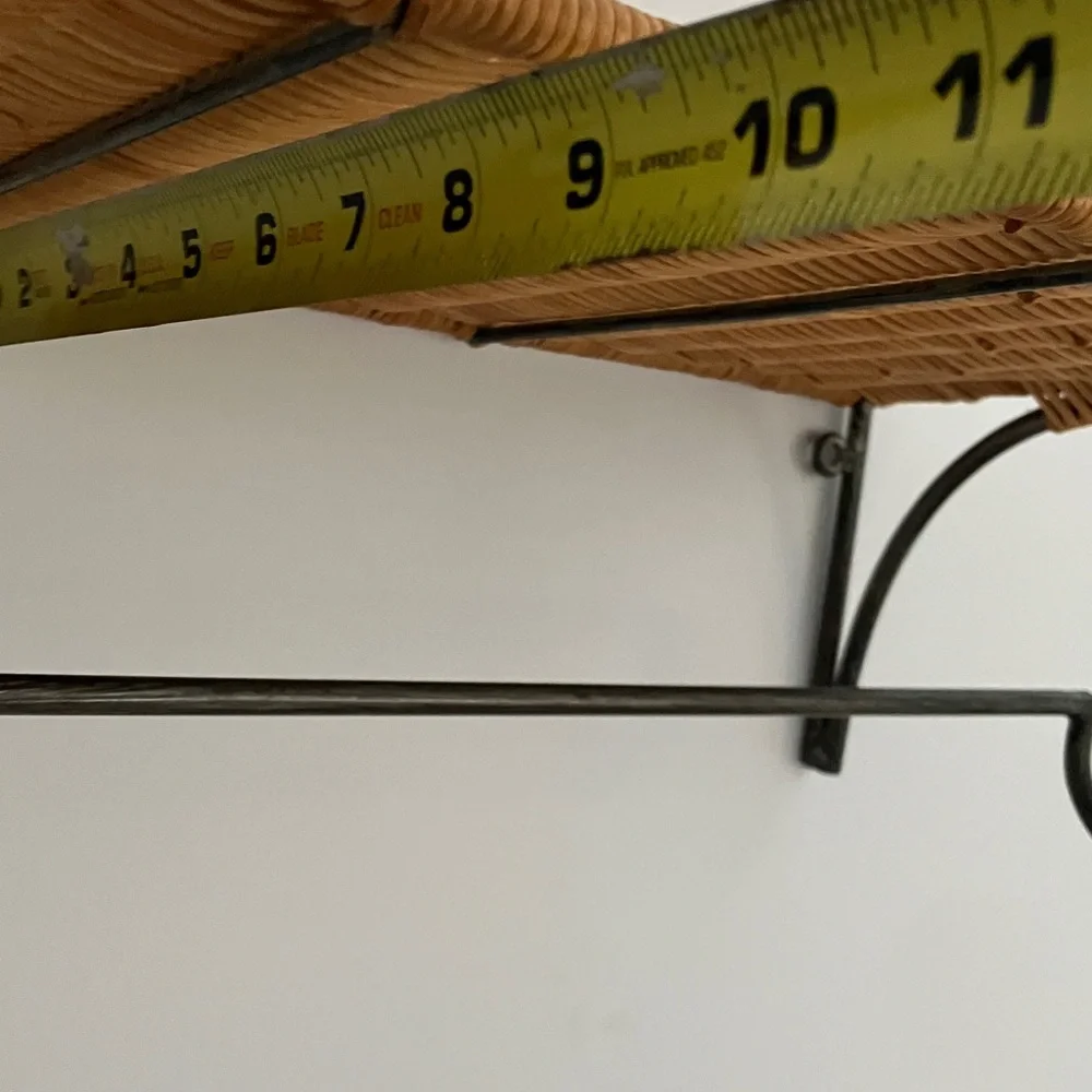 Wrought Iron and Wicker Wall Shelf With Hanging Bar, Ready To Hang